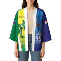 Custom Australia And India Cricket Kimono Ashoka Chakra With Aboriginal - Wonder Print Shop