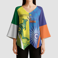 Custom Australia And India Cricket Kimono Sleeve Blouse Ashoka Chakra With Aboriginal - Wonder Print Shop