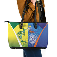 Australia And India Cricket Leather Tote Bag Ashoka Chakra With Aboriginal - Wonder Print Shop