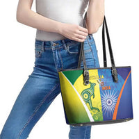 Australia And India Cricket Leather Tote Bag Ashoka Chakra With Aboriginal - Wonder Print Shop