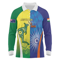 Custom Australia And India Cricket Long Sleeve Polo Shirt Ashoka Chakra With Aboriginal - Wonder Print Shop