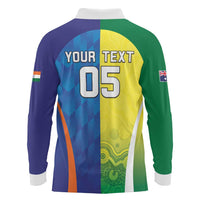 Custom Australia And India Cricket Long Sleeve Polo Shirt Ashoka Chakra With Aboriginal - Wonder Print Shop