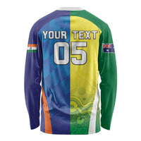 Custom Australia And India Cricket Long Sleeve Shirt Ashoka Chakra With Aboriginal - Wonder Print Shop