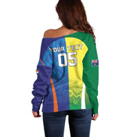Custom Australia And India Cricket Off Shoulder Sweater Ashoka Chakra With Aboriginal - Wonder Print Shop