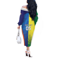 Custom Australia And India Cricket Off The Shoulder Long Sleeve Dress Ashoka Chakra With Aboriginal - Wonder Print Shop