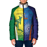 Custom Australia And India Cricket Padded Jacket Ashoka Chakra With Aboriginal - Wonder Print Shop