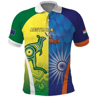 Custom Australia And India Cricket Polo Shirt Ashoka Chakra With Aboriginal - Wonder Print Shop