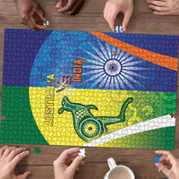 Australia And India Cricket Puzzle Ashoka Chakra With Aboriginal - Wonder Print Shop