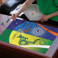 Australia And India Cricket Puzzle Ashoka Chakra With Aboriginal - Wonder Print Shop