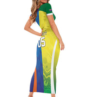 Custom Australia And India Cricket Short Sleeve Bodycon Dress Ashoka Chakra With Aboriginal - Wonder Print Shop