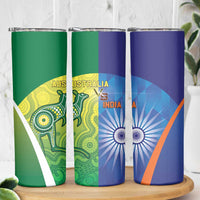 Australia And India Cricket Skinny Tumbler Ashoka Chakra With Aboriginal - Wonder Print Shop