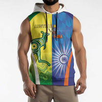 Custom Australia And India Cricket Sleeveless Hoodie Ashoka Chakra With Aboriginal - Wonder Print Shop