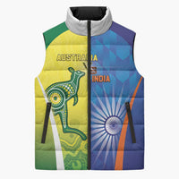 Custom Australia And India Cricket Sleeveless Puffer Jacket Ashoka Chakra With Aboriginal - Wonder Print Shop