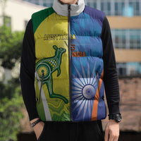 Custom Australia And India Cricket Sleeveless Puffer Jacket Ashoka Chakra With Aboriginal - Wonder Print Shop