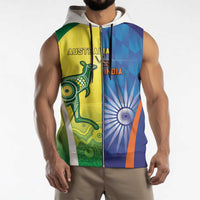 Custom Australia And India Cricket Sleeveless Zip Hoodie Ashoka Chakra With Aboriginal - Wonder Print Shop