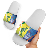 Australia And India Cricket Slide Sandals Ashoka Chakra With Aboriginal - Wonder Print Shop