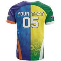 Custom Australia And India Cricket T Shirt Ashoka Chakra With Aboriginal - Wonder Print Shop