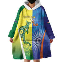 Custom Australia And India Cricket Wearable Blanket Hoodie Ashoka Chakra With Aboriginal - Wonder Print Shop