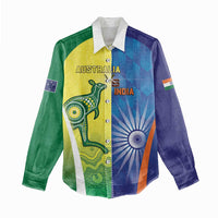 Custom Australia And India Cricket Women Casual Shirt Ashoka Chakra With Aboriginal - Wonder Print Shop