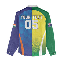 Custom Australia And India Cricket Women Casual Shirt Ashoka Chakra With Aboriginal - Wonder Print Shop