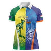 Custom Australia And India Cricket Women Polo Shirt Ashoka Chakra With Aboriginal - Wonder Print Shop
