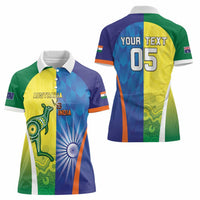Custom Australia And India Cricket Women Polo Shirt Ashoka Chakra With Aboriginal - Wonder Print Shop