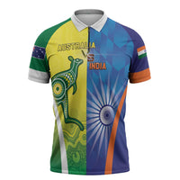 Custom Australia And India Cricket Zipper Polo Shirt Ashoka Chakra With Aboriginal - Wonder Print Shop