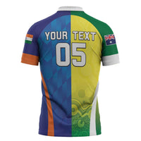 Custom Australia And India Cricket Zipper Polo Shirt Ashoka Chakra With Aboriginal - Wonder Print Shop