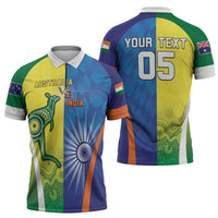 Custom Australia And India Cricket Zipper Polo Shirt Ashoka Chakra With Aboriginal - Wonder Print Shop