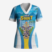 Personalized Saint Lucia 1979 Scrub Top Happy Independence Day