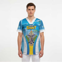 Personalized Saint Lucia 1979 Scrub Top Happy Independence Day