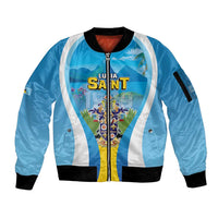 Personalized Saint Lucia 1979 Sleeve Zip Bomber Jacket Happy Independence Day