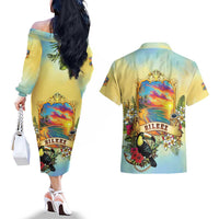 Belize Toucan Couples Matching Off The Shoulder Long Sleeve Dress and Hawaiian Shirt Belizean Pride Retro Style