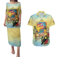 Belize Toucan Couples Matching Puletasi and Hawaiian Shirt Belizean Pride Retro Style