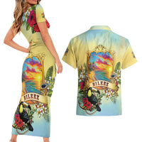 Belize Toucan Couples Matching Short Sleeve Bodycon Dress and Hawaiian Shirt Belizean Pride Retro Style