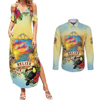 Belize Toucan Couples Matching Summer Maxi Dress and Long Sleeve Button Shirt Belizean Pride Retro Style