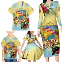 Belize Toucan Family Matching Long Sleeve Bodycon Dress and Hawaiian Shirt Belizean Pride Retro Style