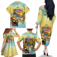Belize Toucan Family Matching Off The Shoulder Long Sleeve Dress and Hawaiian Shirt Belizean Pride Retro Style