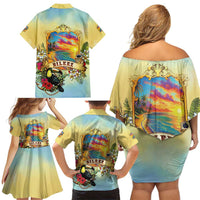 Belize Toucan Family Matching Off Shoulder Short Dress and Hawaiian Shirt Belizean Pride Retro Style