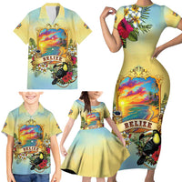 Belize Toucan Family Matching Short Sleeve Bodycon Dress and Hawaiian Shirt Belizean Pride Retro Style