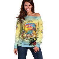 Belize Toucan Off Shoulder Sweater Belizean Pride Retro Style