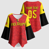 Custom Belgium Football 2026 Kimono Sleeve Blouse Belgian Lion Sporty Style
