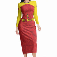 Custom Belgium Football 2026 Long Sleeve Bodycon Dress Belgian Lion Sporty Style