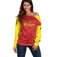 Custom Belgium Football 2026 Off Shoulder Sweater Belgian Lion Sporty Style