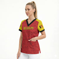 Custom Belgium Football 2026 Scrub Top Belgian Lion Sporty Style
