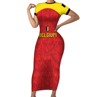 Custom Belgium Football 2026 Short Sleeve Bodycon Dress Belgian Lion Sporty Style