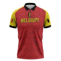 Custom Belgium Football 2026 Zipper Polo Shirt Belgian Lion Sporty Style