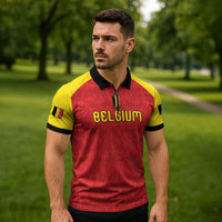 Custom Belgium Football 2026 Zipper Polo Shirt Belgian Lion Sporty Style