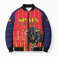 Custom Spain Football 2026 Bomber Puffer Jacket La Roja Brave Bull Striped Style