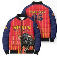 Custom Spain Football 2026 Bomber Puffer Jacket La Roja Brave Bull Striped Style